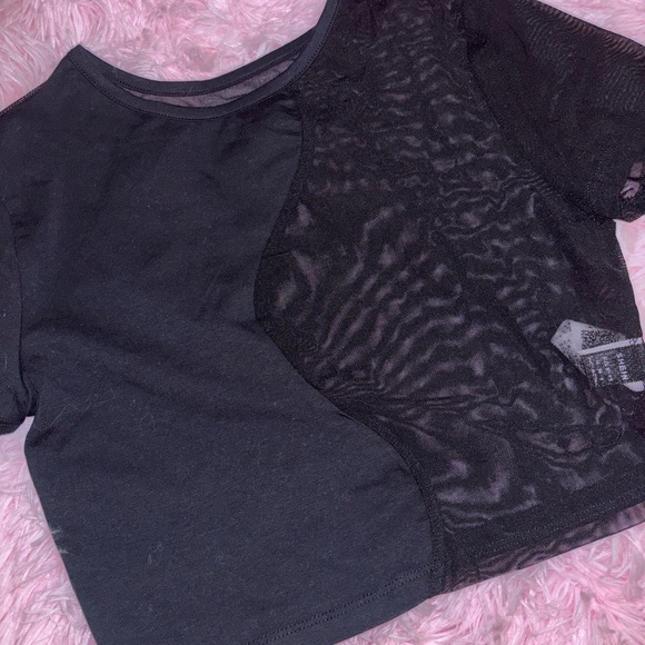 SHEIN Tops - Black Half Sheer Short Sleeve Crop Top - Size Medium